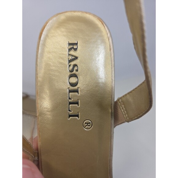 Rasolli Satin & Clear Plastic Champagne Rhinestone Beading Sling Back sz 11 hoco - Picture 6 of 7